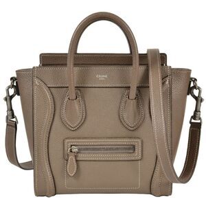 Celine Luggage Nano Shopper Handbag Leather Drummed Calfskin Greige
